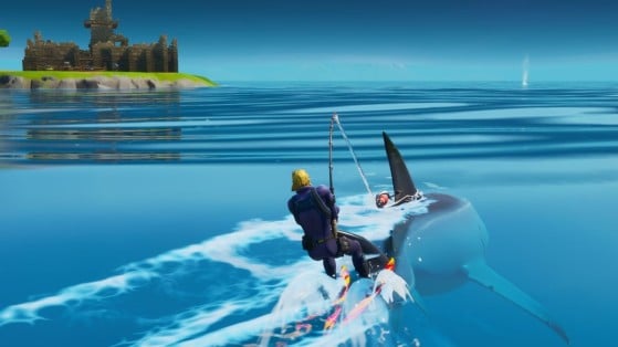 Fortnite: Usa una caña de pescar para deslizarte detrás de un tiburón de botín en Arenas Ardientes
