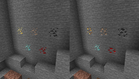 Los minerales anteriguos a la izquierda y los nuevos a la derecha. - Minecraft