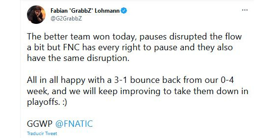 'Hoy ganó el mejor equipo, las pausas rompieron el ritmo pero FNC tenía todo el derecho a hacerlas', según el entrenador de G2 Esports - League of Legends