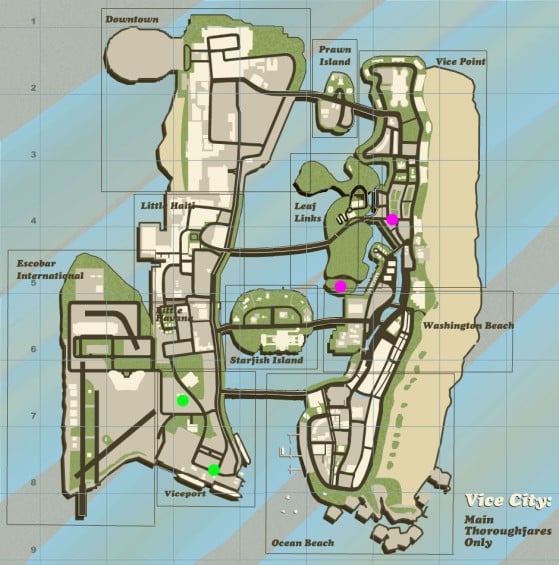 Ruger (rosa), M4 (verde). - GTA Vice City
