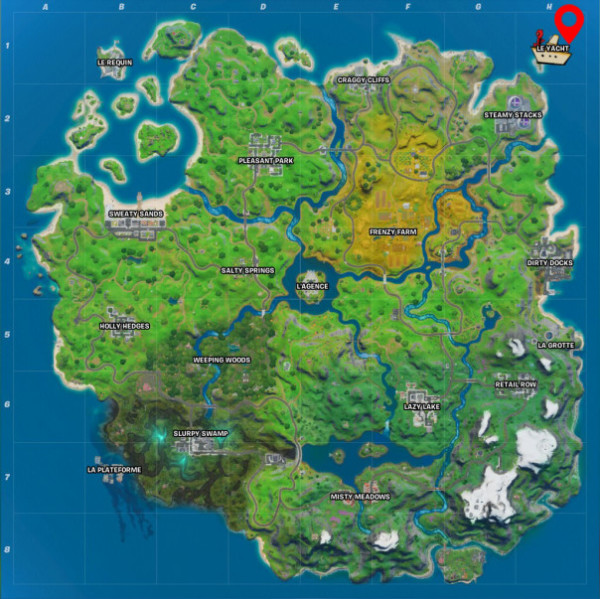 El yate está en la esquina superior derecha del mapa de esta temporada 2. - Fortnite : Battle royale