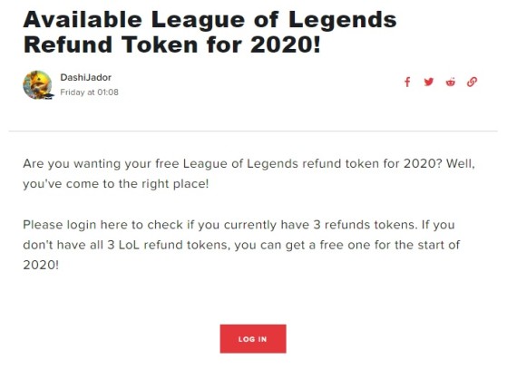 Esta es la web de soporte donde podrás conseguir un token de devolución. - League of Legends