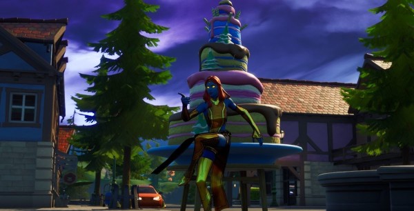 Fortnite: Donde están los pasteles de cumpleaños, baila delante de pasteles distintos