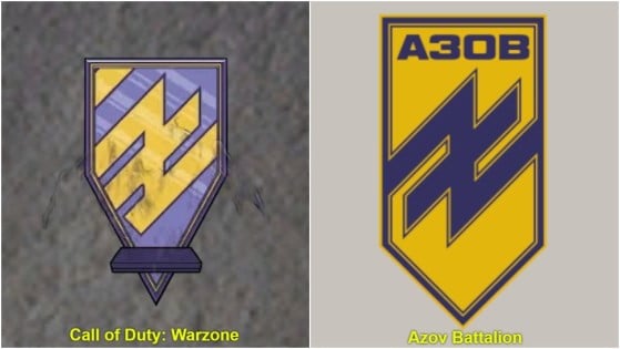 Comparativa entre el emblema del Pack Chimera y el logo del Azov Battallion - Call of Duty Warzone