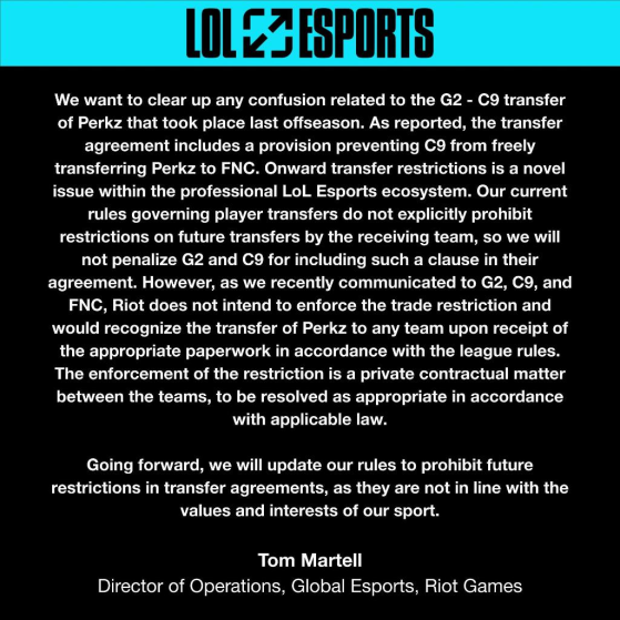 Comunicado oficial en inglés. - League of Legends