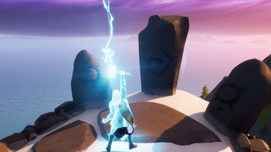 Fortnite: usa un gesto como Thor  en las ruinas de la cima de la montaña. Desafío del despertar