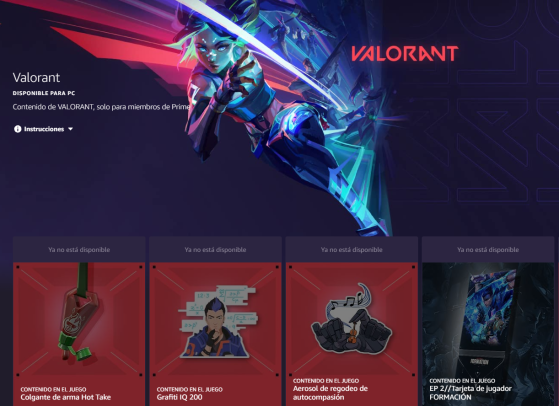 Así luce la página oficial de Prime Gaming ahora mismo. - Valorant