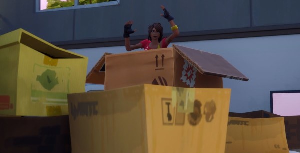 Fortnite: Escóndete en una caja de cartón en la fábrica de cajas, desafío Aventura de Skye