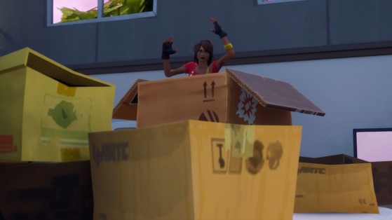 Fortnite: Escóndete en una caja de cartón en la fábrica de cajas, desafío Aventura de Skye