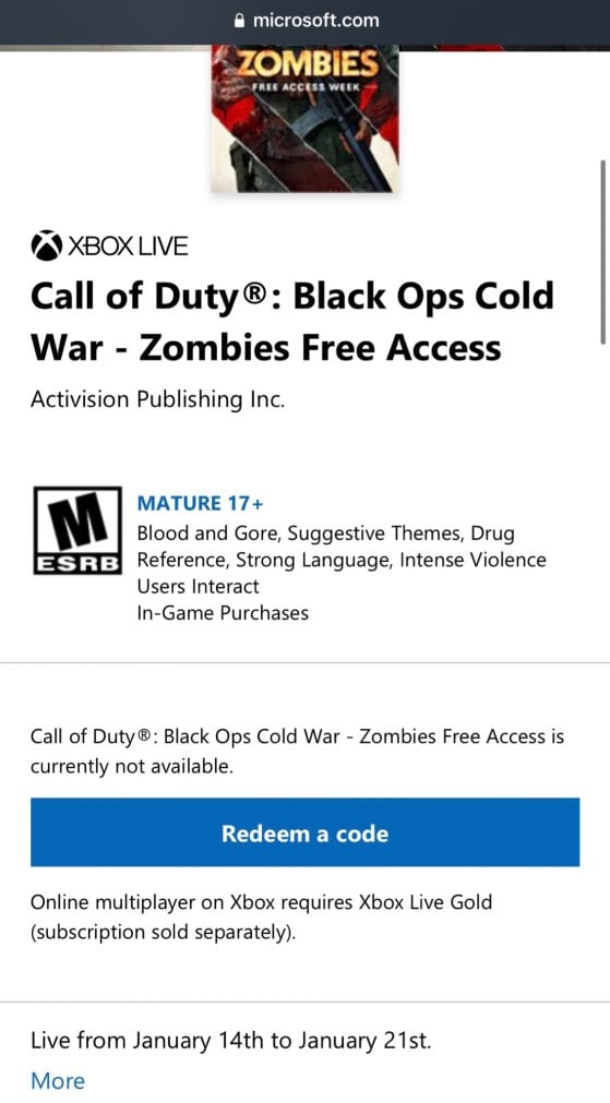 El modo zombies estará disponible del 14 al 21 de enero. - Call of Duty: Black Ops Cold War