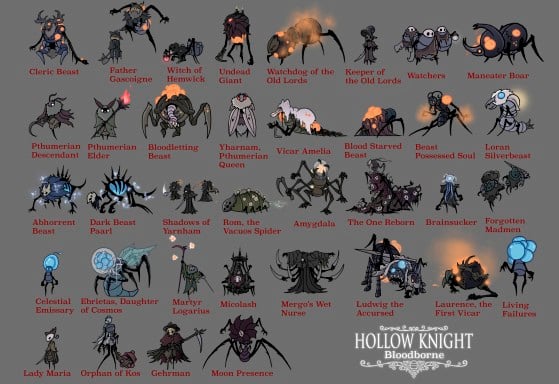 Así serían los monstruos de la saga Soulsborne al estilo Hollow Knight. ¿Para cuándo un crossover?
